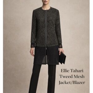 Elie Tahari Charcoal Tweed Blazer with Mesh Accents